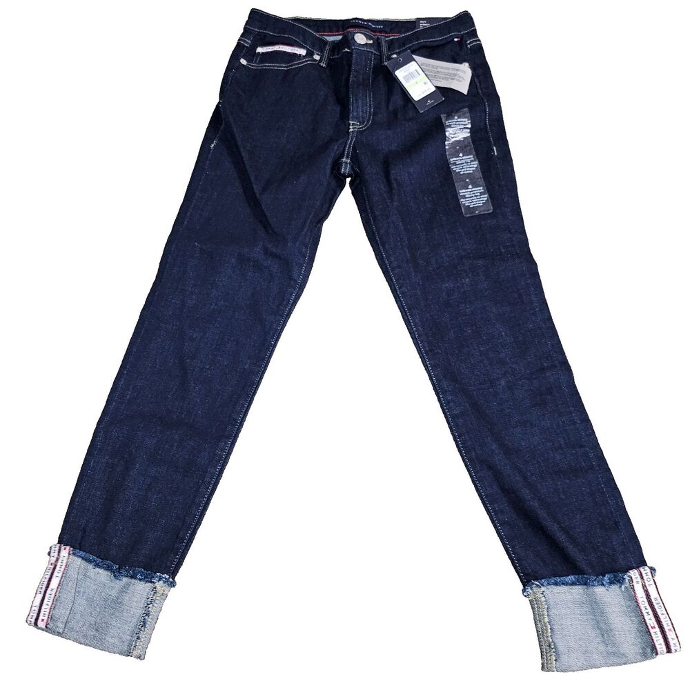 Tommy Hilfiger Tribeca Skinny Jeans Size 4 Dark Wash Cuffed Stretch NWT $79.50